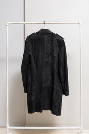 ANN DEMEULEMEESTER - FW02 Long textured leather coat with leather straps