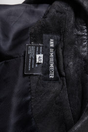 ANN DEMEULEMEESTER - FW02 Long textured leather coat with leather straps