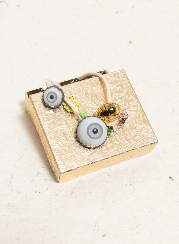 UNDERCOVER - SS05 « But Beautiful II » Glass monster eye ankle bracelet with bee in amber charm and metal flowers (runway)