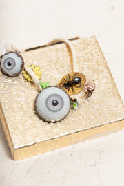 UNDERCOVER - SS05 « But Beautiful II » Glass monster eye ankle bracelet with bee in amber charm and metal flowers (runway)