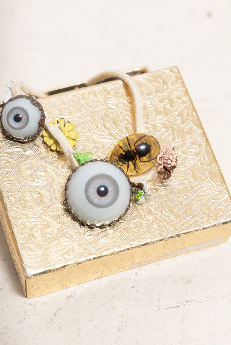 UNDERCOVER - SS05 « But Beautiful II » Glass monster eye ankle bracelet with bee in amber charm and metal flowers (runway)