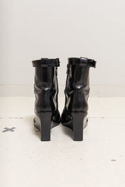 ANN DEMEULEMEESTER - FW09 Calf leather wedge boots with ankle straps