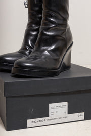 ANN DEMEULEMEESTER - FW09 Calf leather wedge boots with ankle straps