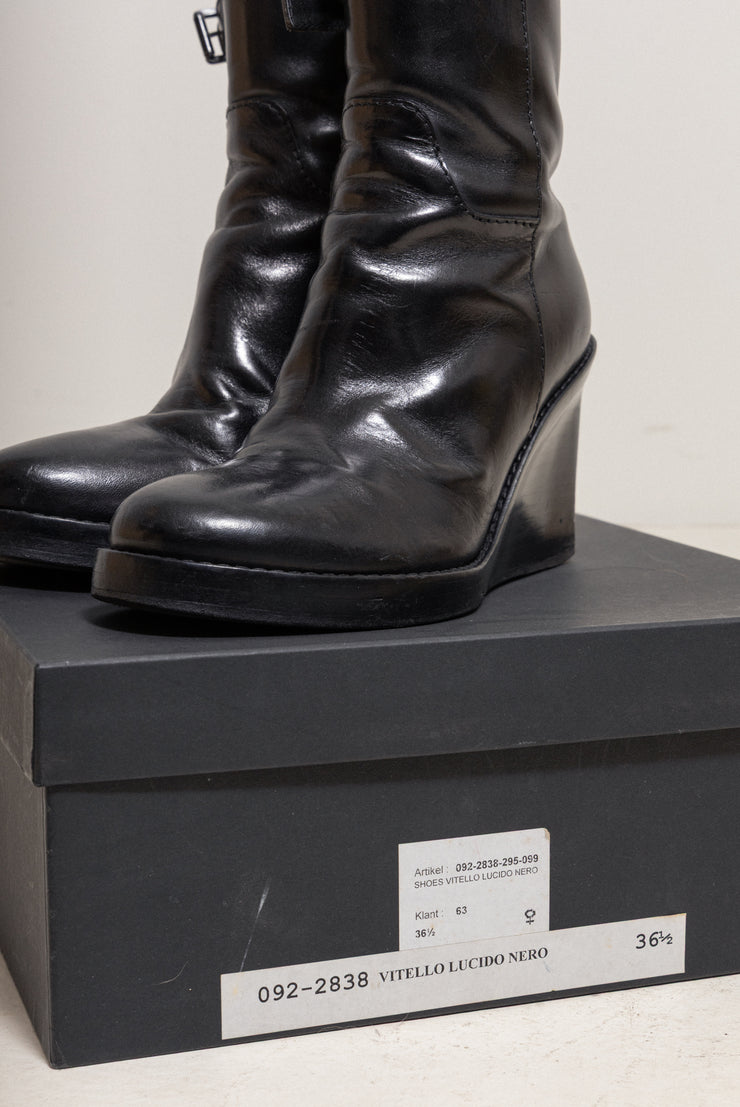 ANN DEMEULEMEESTER - FW09 Calf leather wedge boots with ankle straps