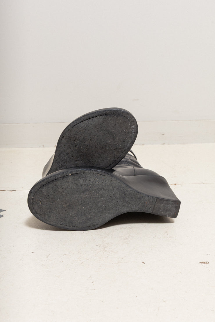 ANN DEMEULEMEESTER - FW09 Calf leather wedge boots with ankle straps