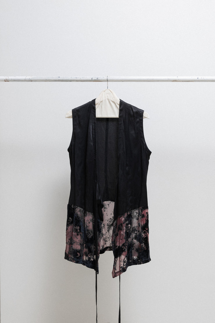 ANN DEMEULEMEESTER - 1994 Silk blend vest with a mesh floral patterned panel and straps