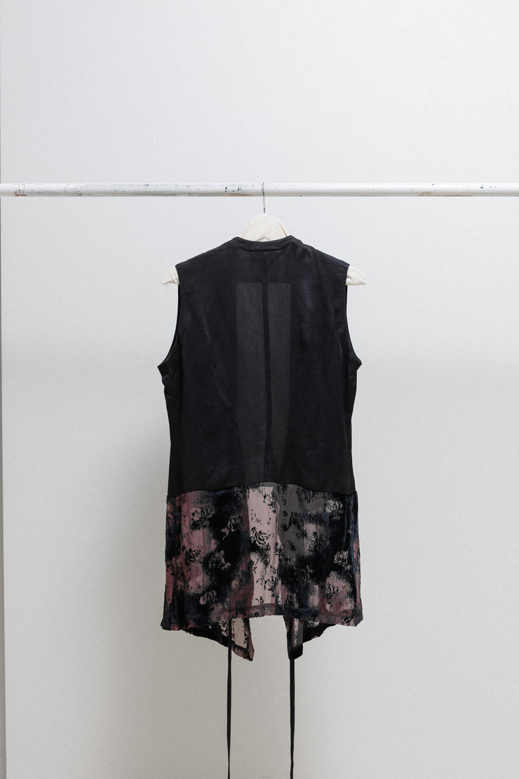 ANN DEMEULEMEESTER - 1994 Silk blend vest with a mesh floral patterned panel and straps