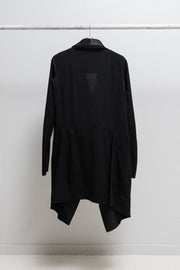 RICK OWENS - Long textured coat with an oversized lamb leather trimmed collar