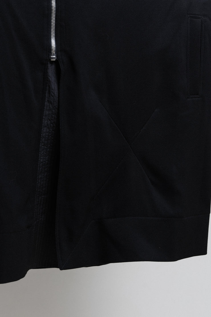 RICK OWENS - Long textured coat with an oversized lamb leather trimmed collar