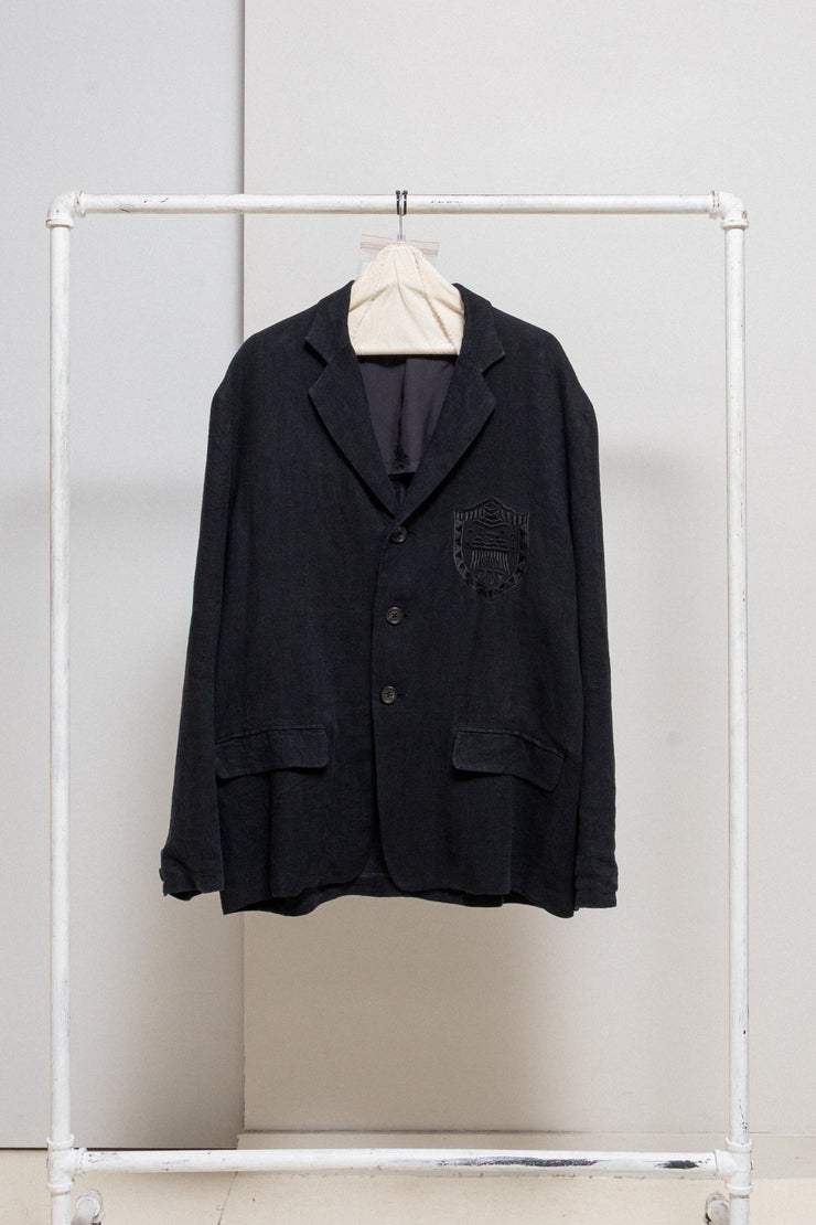 YOHJI YAMAMOTO POUR HOMME - SS87 Linen costume jacket with chest embroidery