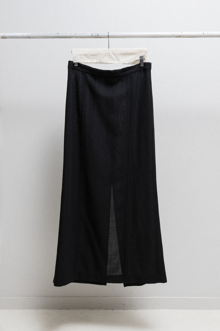 ANN DEMEULEMEESTER - SS12 Long fleece wool skirt with back slit and seam details