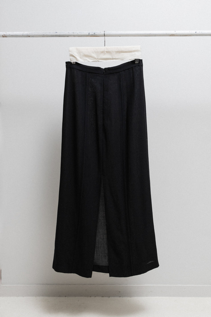 ANN DEMEULEMEESTER - SS12 Long fleece wool skirt with back slit and seam details