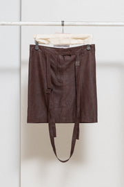 ANN DEMEULEMEESTER - FW03 Brown leather skirt with adjustable strap