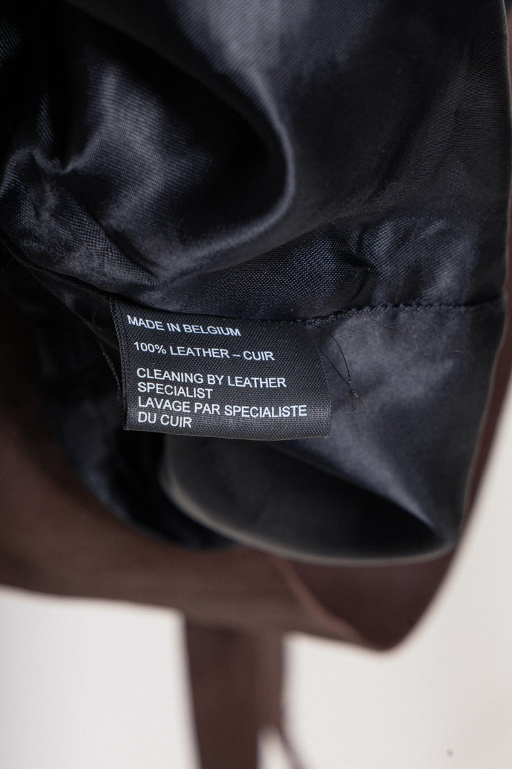 ANN DEMEULEMEESTER - FW03 Brown leather skirt with adjustable strap