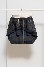 RICK OWENS - FW09 « CRUST » Lamb leather drawstrings skirt with blue panel (runway)