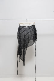 ANN DEMEULEMEESTER - SS11 Patterned silk skirt with a longer side and straps (runway)