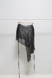 ANN DEMEULEMEESTER - SS11 Patterned silk skirt with a longer side and straps (runway)