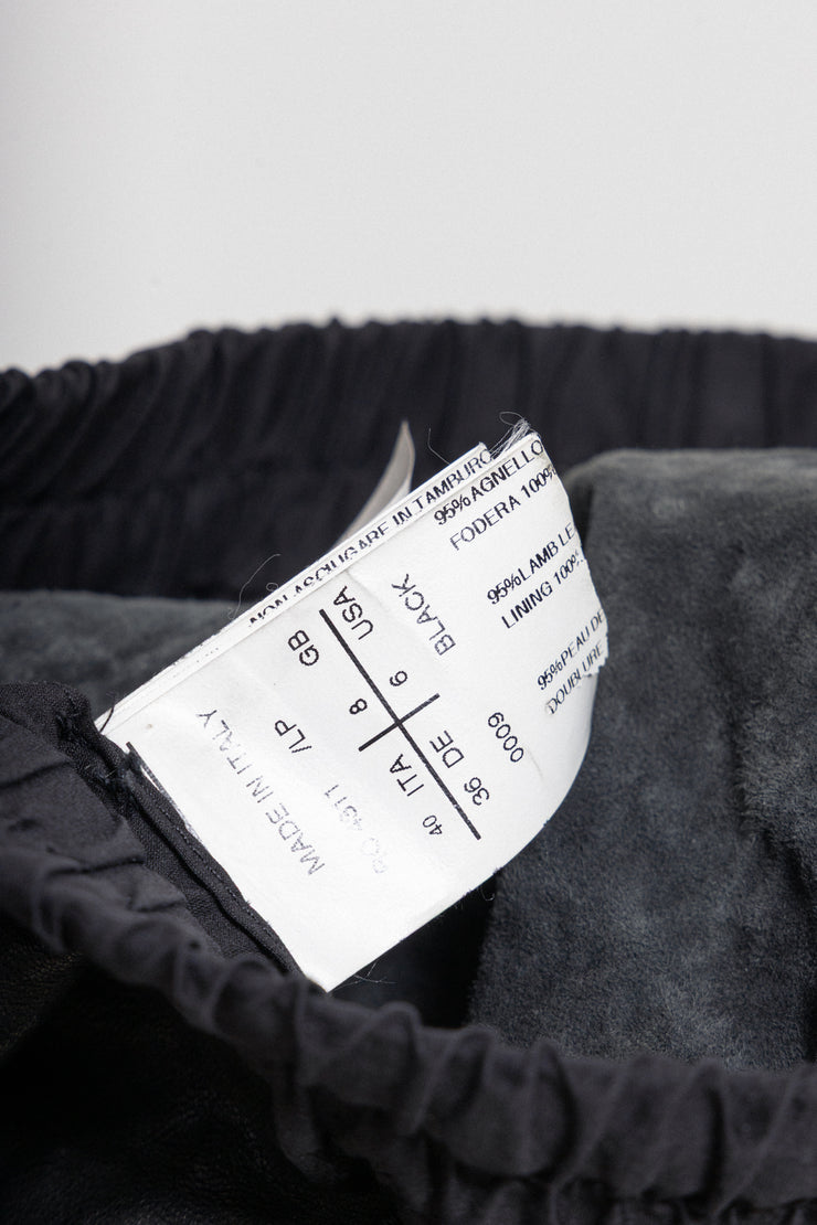 RICK OWENS - FW09 « CRUST » Lamb leather drawstrings skirt with blue panel (runway)