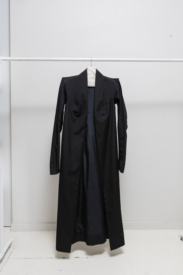 RICK OWENS - Long coat with back straps and triangular shoulders