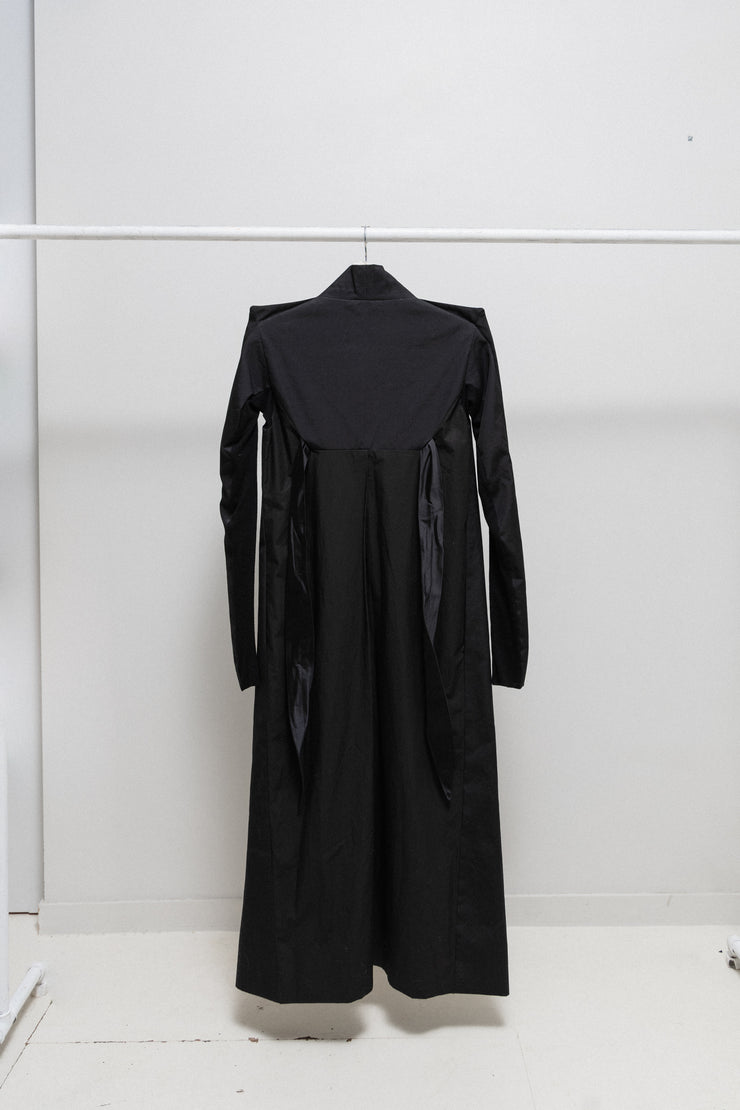 RICK OWENS - Long coat with back straps and triangular shoulders