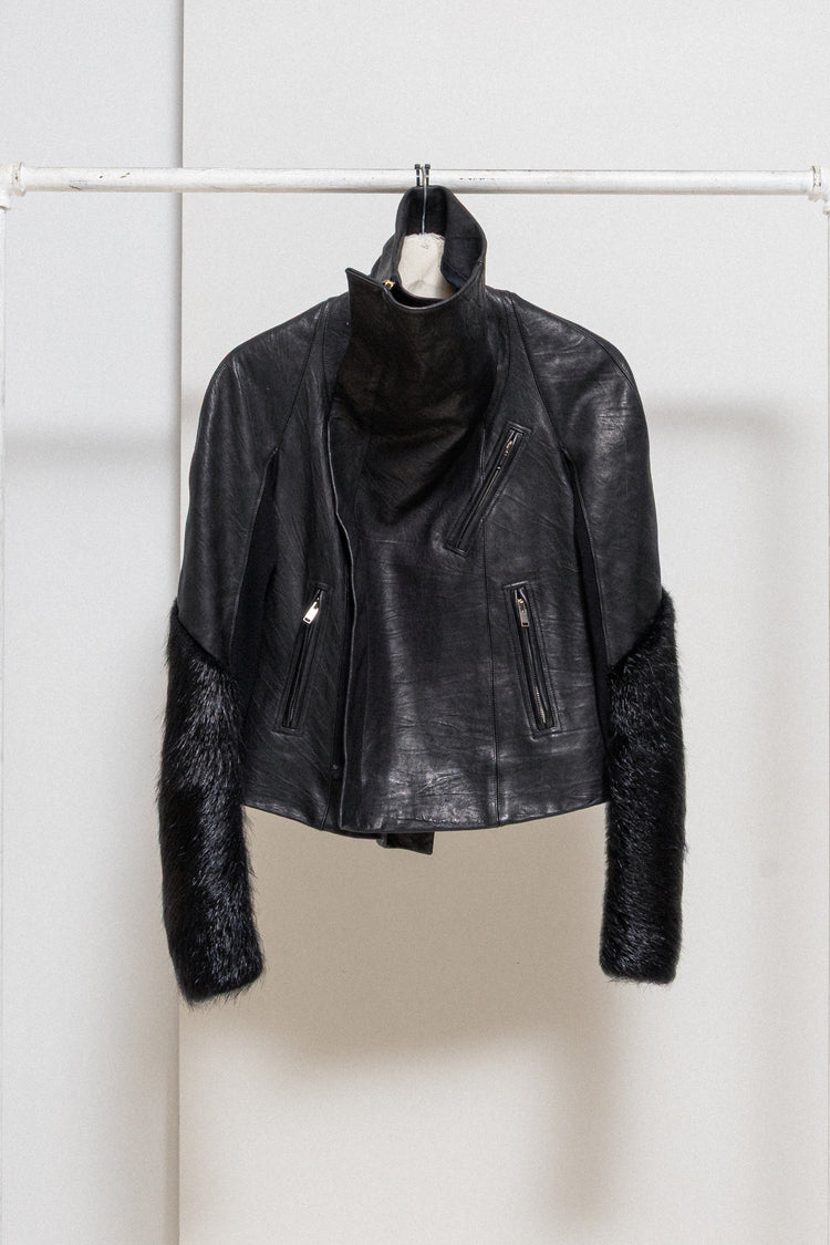 RickOwens Turtle Neck LambLeather Jacket Rick Owens Lambs Wool