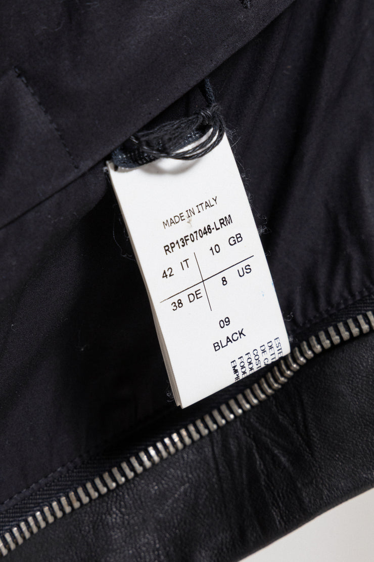 RICK OWENS - FW13 « PLINTH » Cropped lamb leather jacket with beaver fur covered sleeves