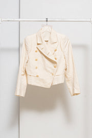 ANN DEMEULEMEESTER - Cotton + linen double breasted cream cropped jacket