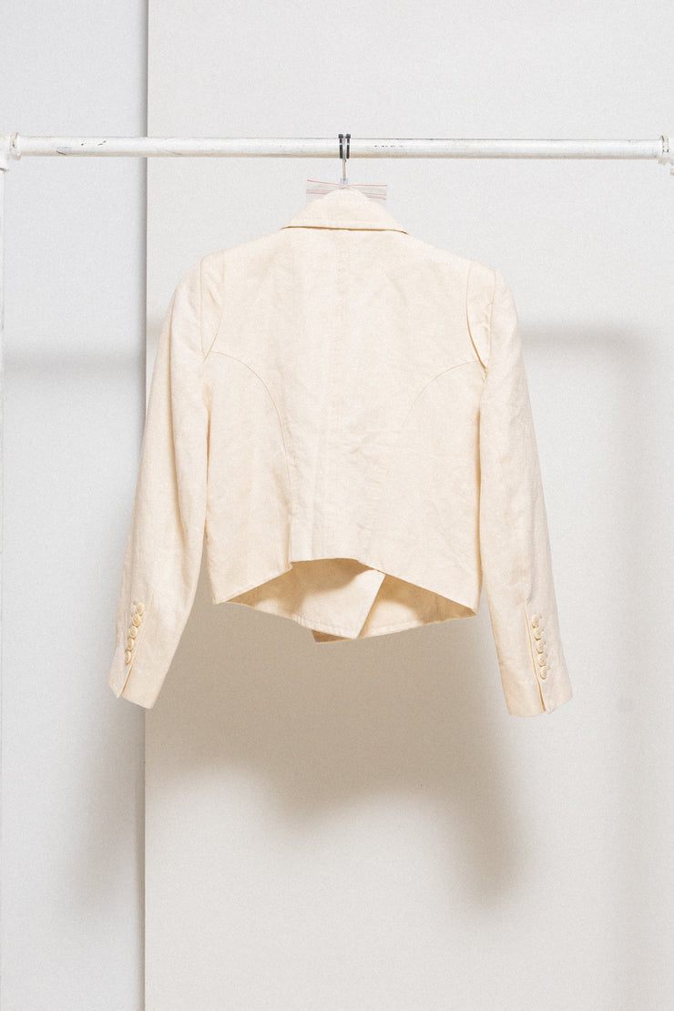 ANN DEMEULEMEESTER - Cotton + linen double breasted cream cropped jacket