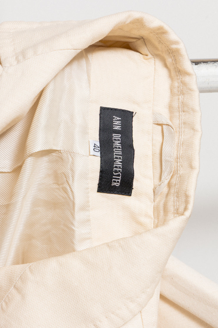 ANN DEMEULEMEESTER - Cotton + linen double breasted cream cropped jacket