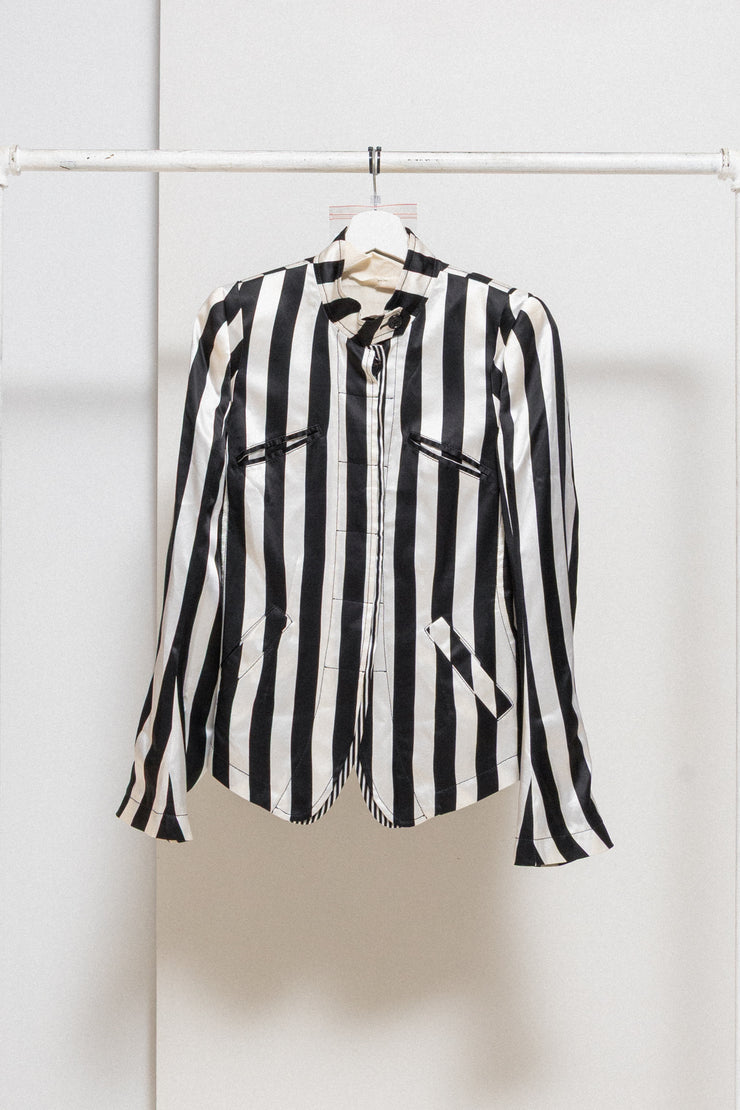 ANN DEMEULEMEESTER - SS08 100% silk striped jacket with standing collar (runway)