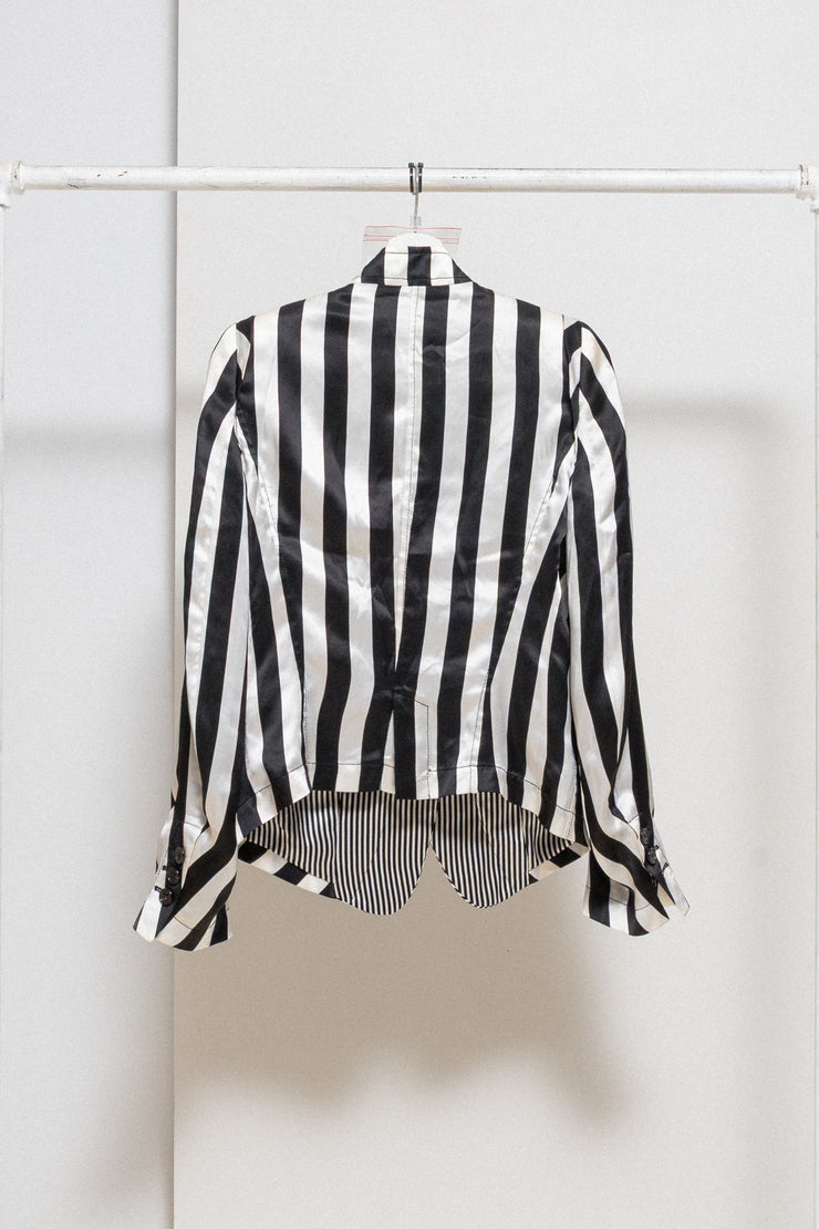 ANN DEMEULEMEESTER - SS08 100% silk striped jacket with standing collar (runway)