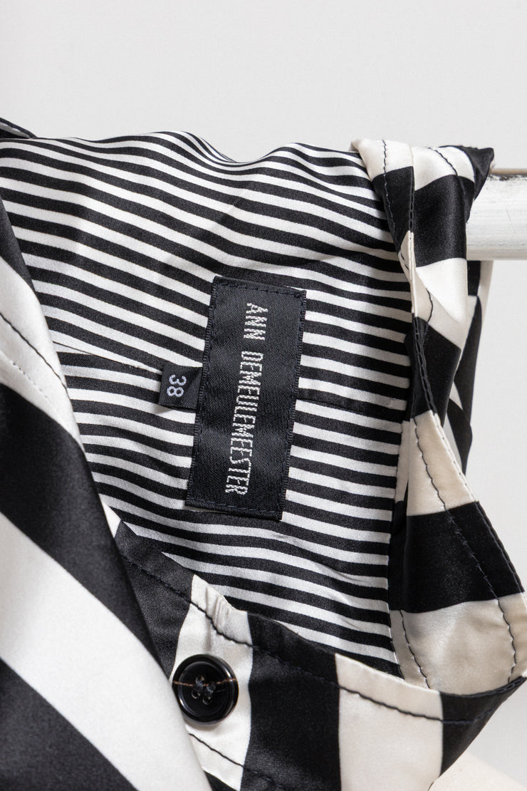 ANN DEMEULEMEESTER - SS08 100% silk striped jacket with standing collar (runway)