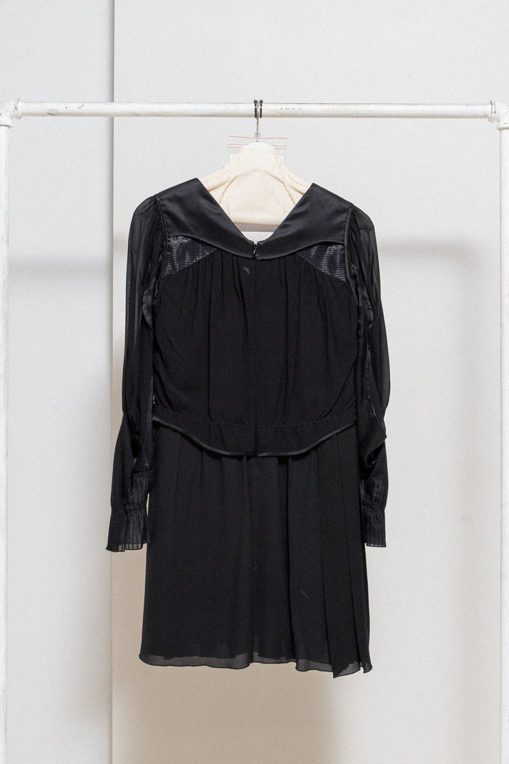 UNDERCOVER - FW09 "Earmuff Maniac" Silk pleated dress with contrasting panels (runway)