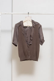 UNDERCOVER - SS07 "Purple" double layer cotton blouse with pleated collar (runway)