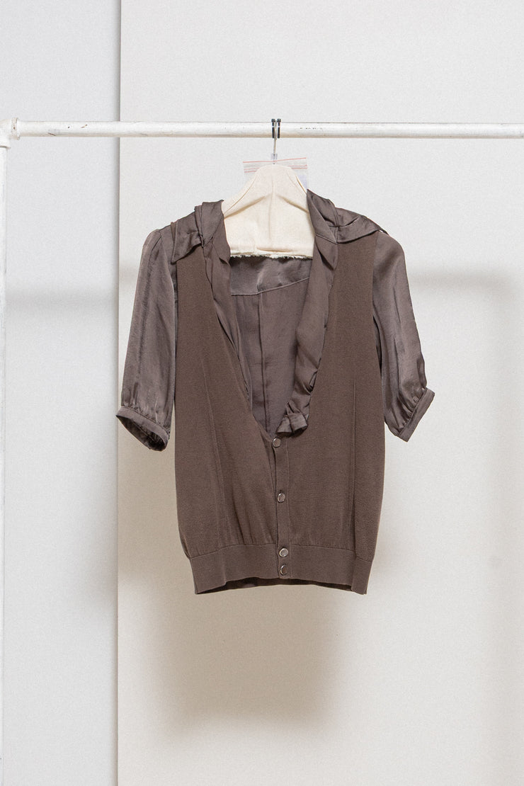 UNDERCOVER - SS07 "Purple" double layer cotton blouse with pleated collar (runway)