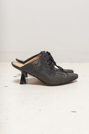 ANN DEMEULEMEESTER - 1994 Pointy mules with satin floral pattern