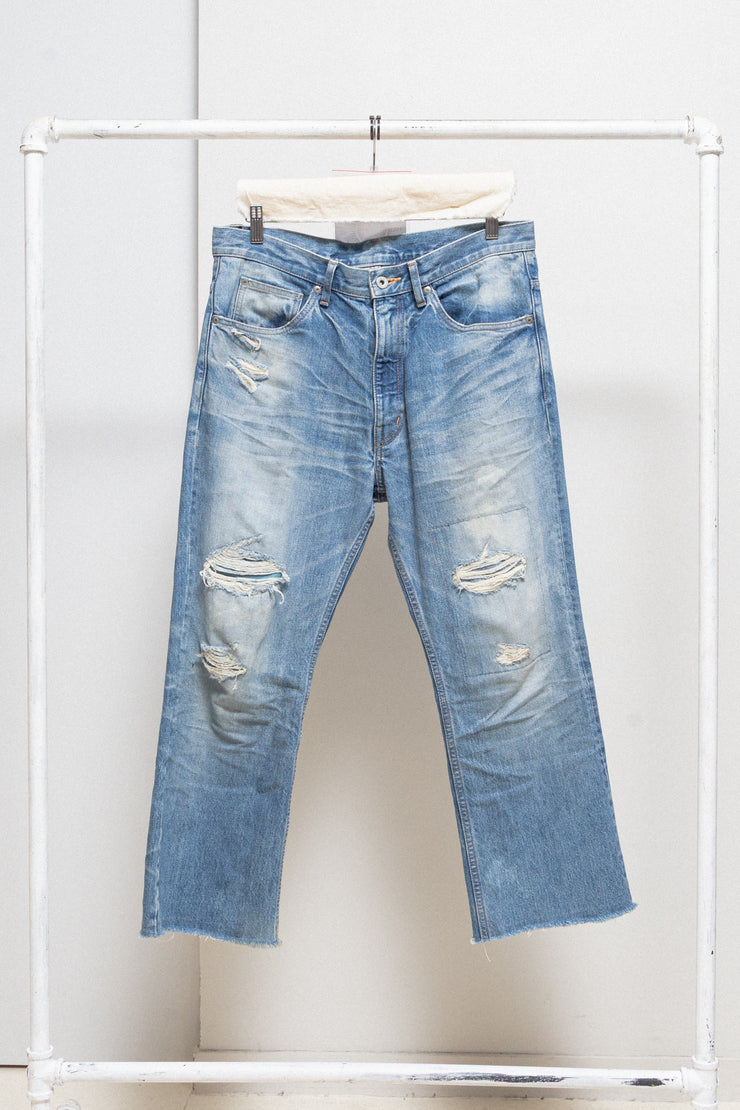 ISAMU KATAYAMA BACKLASH - Wide ripped denim pants