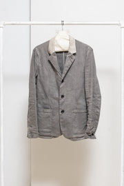 ISAMU KATAYAMA BACKLASH - Shell linen blazer with leather collar