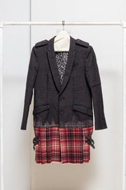 ROEN - Tartan wool glittery coat with sewn on kilt