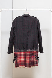 ROEN - Tartan wool glittery coat with sewn on kilt