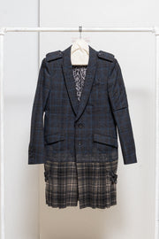 ROEN - Tartan wool glittery coat with sewn on kilt
