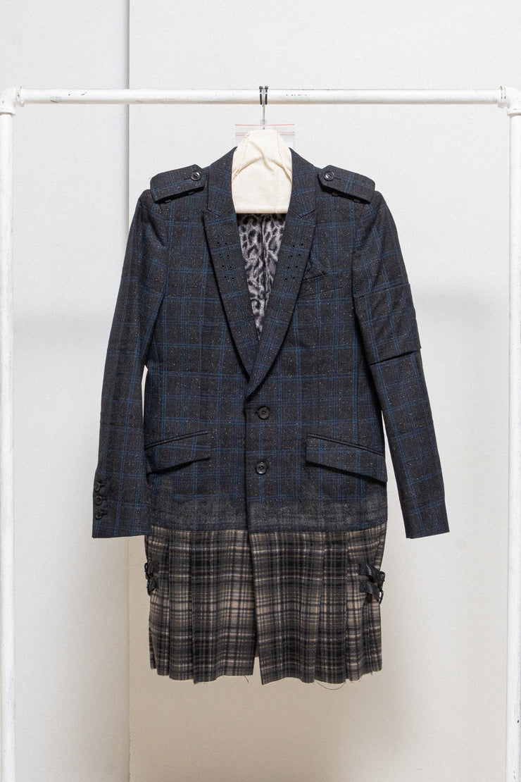 ROEN - Tartan wool glittery coat with sewn on kilt