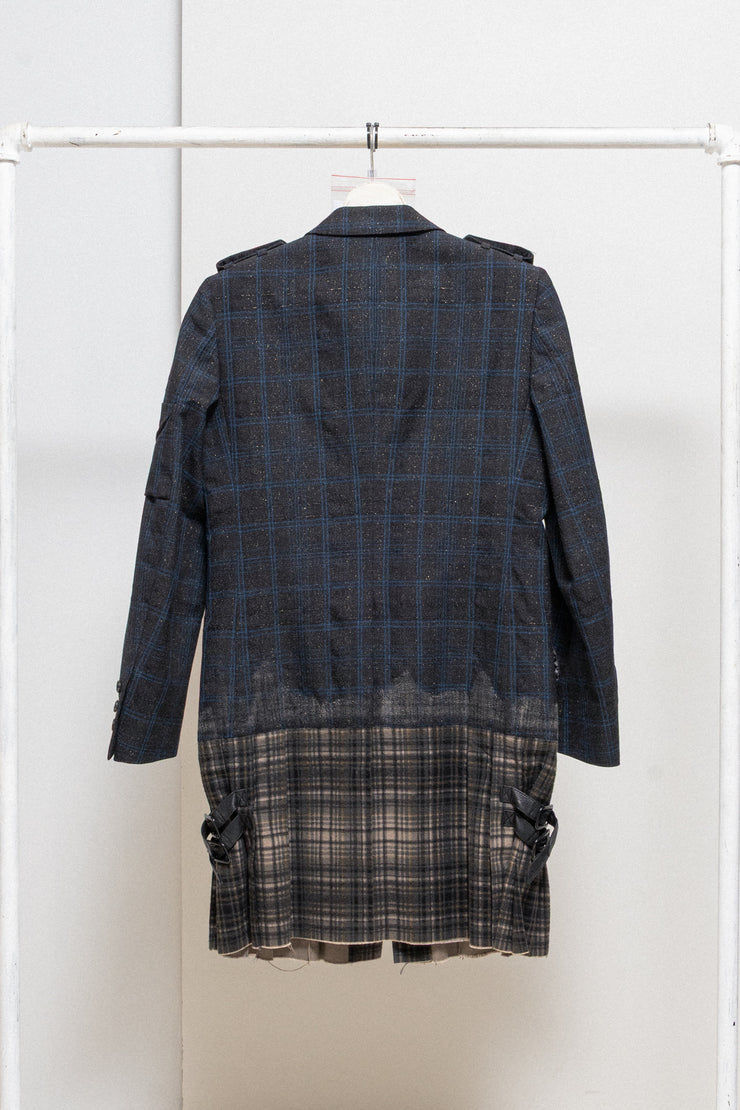 ROEN - Tartan wool glittery coat with sewn on kilt