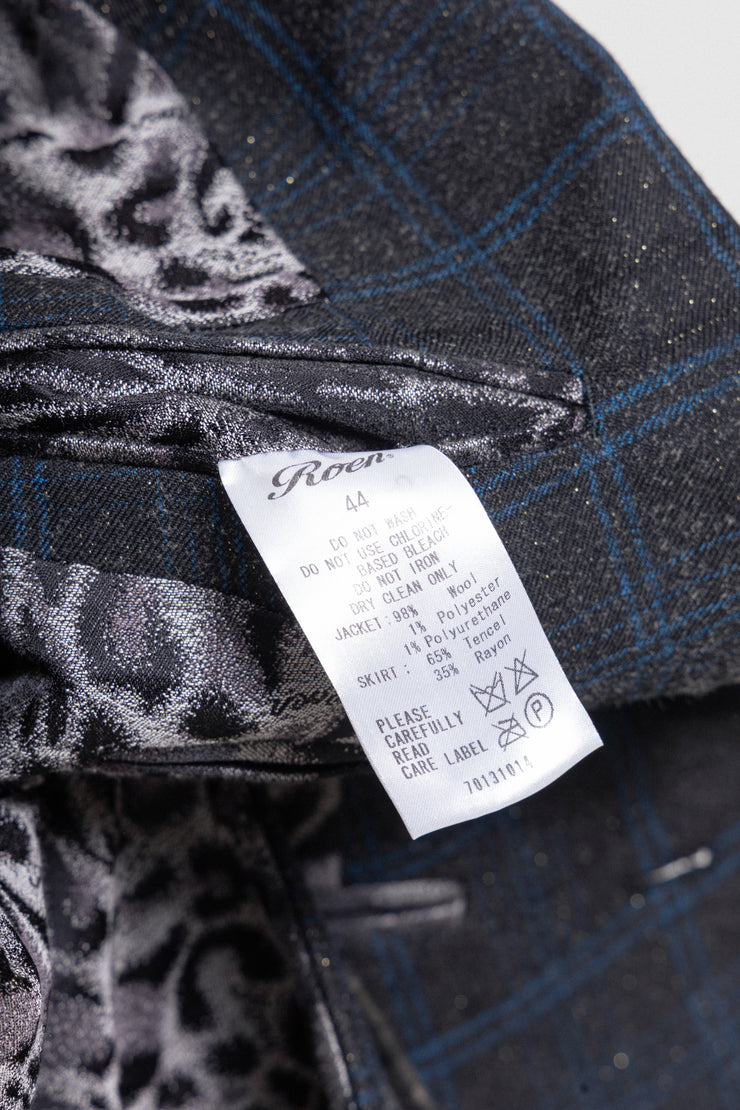 ROEN - Tartan wool glittery coat with sewn on kilt