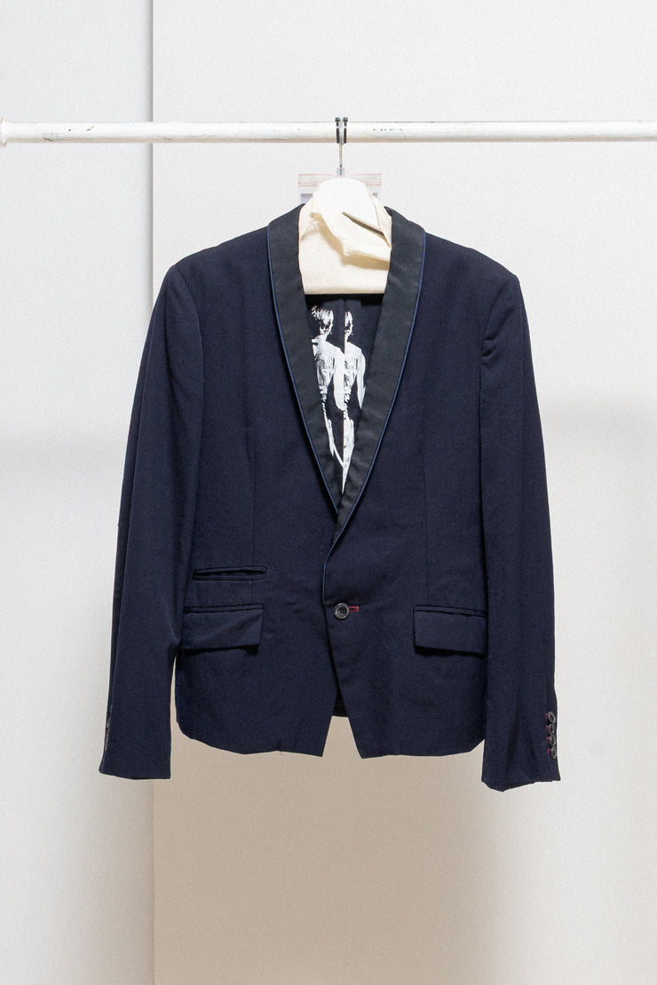 DIET BUTCHER SLIM SKIN - FW13 "Rapture" Navy wool blazer jacket with printed lining