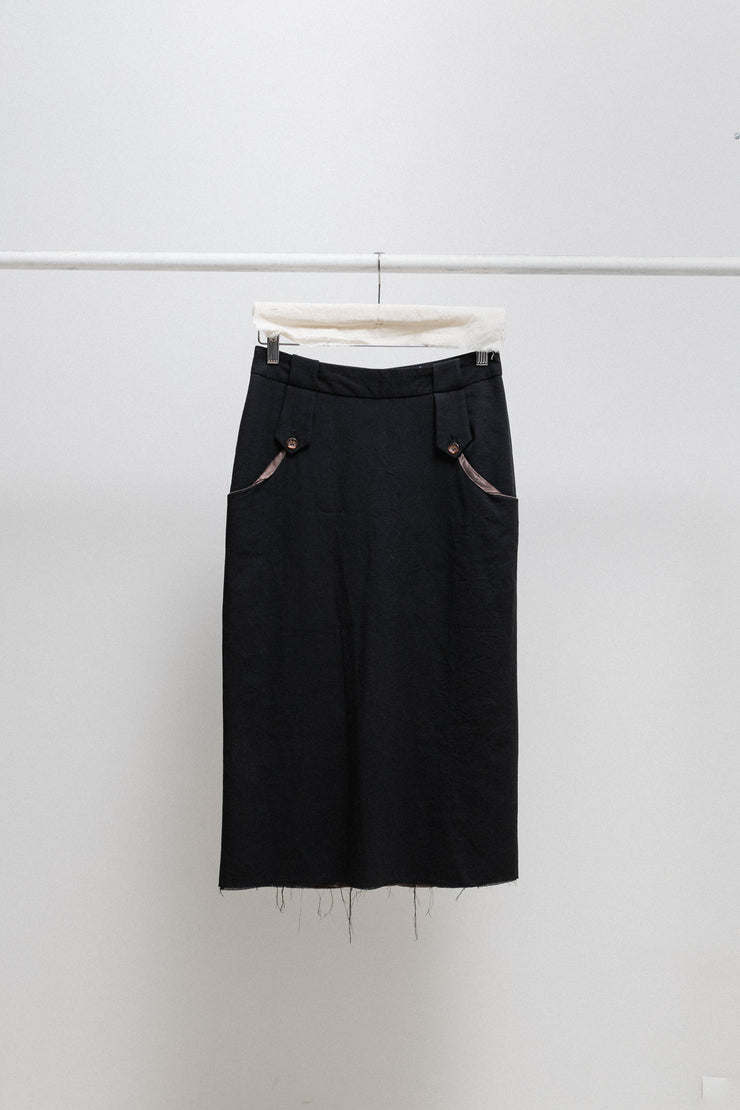 MARTIN MARGIELA - FW03 White label midi wool skirt with pocket details and raw edges