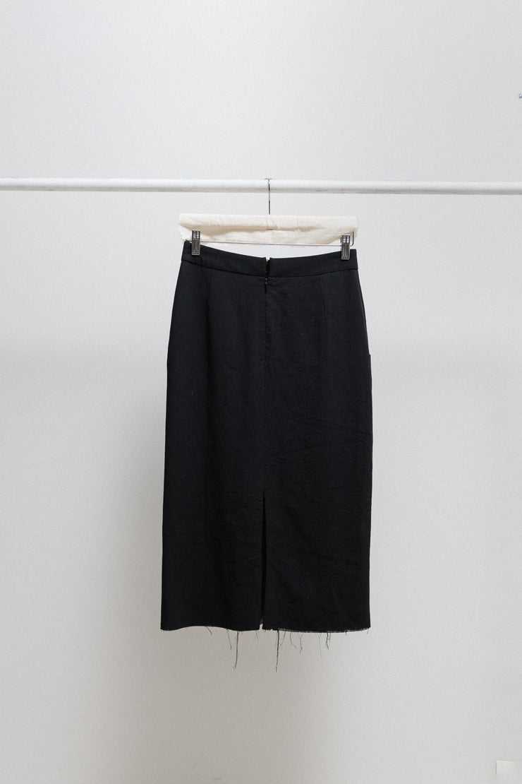 MARTIN MARGIELA - FW03 White label midi wool skirt with pocket details and raw edges