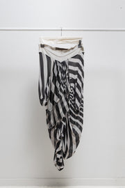 RICK OWENS - SS08 "CREATCH" Pearl acid silk striped skirt with front ruches (runway)