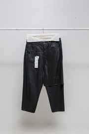 RICK OWENS DRKSHDW - SS19 Waxed Cropped Collapse denim with nylon panels