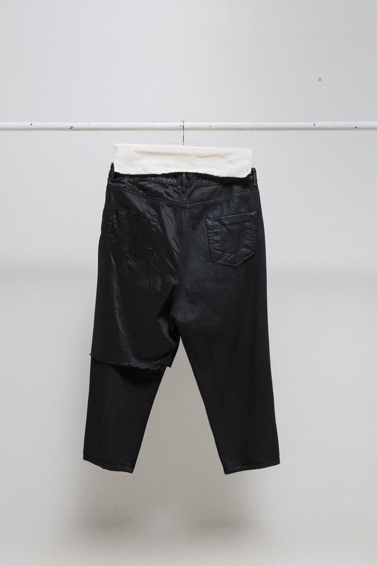 RICK OWENS DRKSHDW - SS19 Waxed Cropped Collapse denim with nylon panels